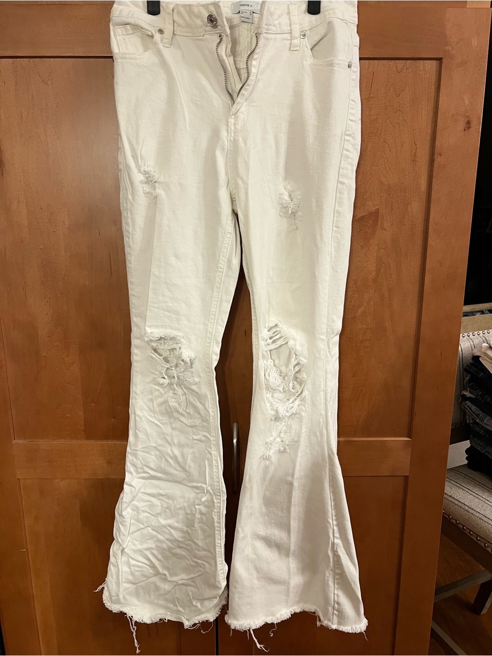 Distressed White Flared Women's Jeans